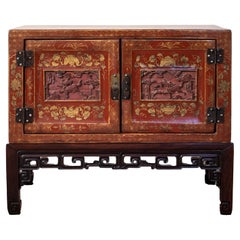 Chinoiserie Red Lacquer Cabinet on Stand