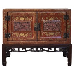 Chinoiserie Red Lacquer Cabinet on Stand