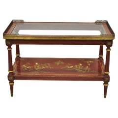 Chinoiserie Rot Lack Vergoldet Orientalisch Asiatisch Glasplatte Couchtisch