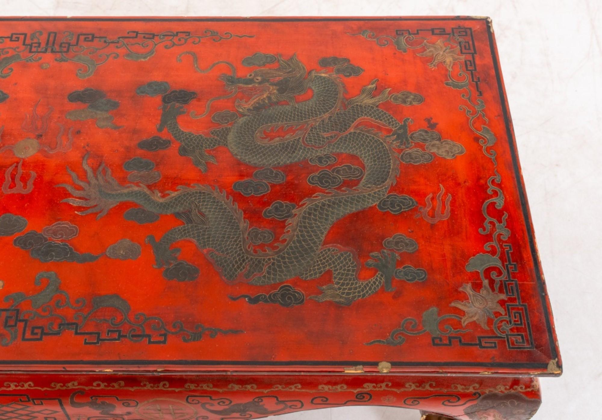 European Chinoiserie Red Lacquer Low Table For Sale