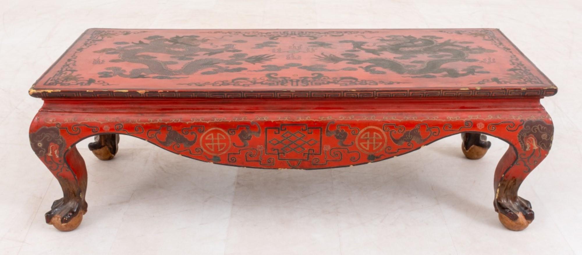 Wood Chinoiserie Red Lacquer Low Table For Sale