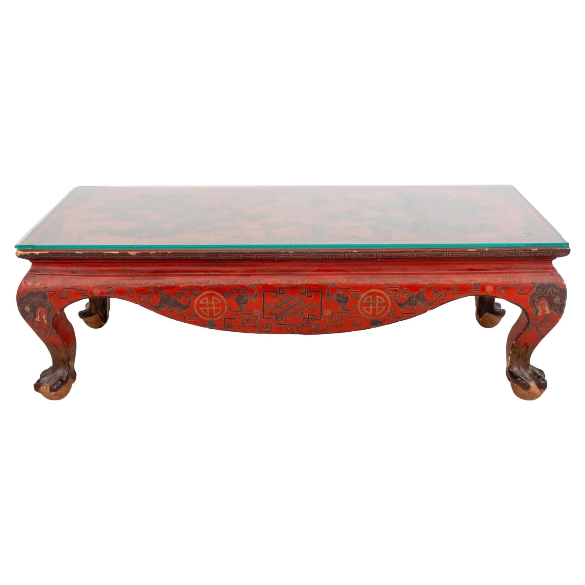 Chinoiserie Red Lacquer Low Table For Sale