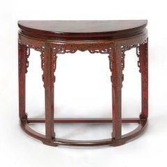 Chinoiserie Red Lacquered Demi-Lune Console