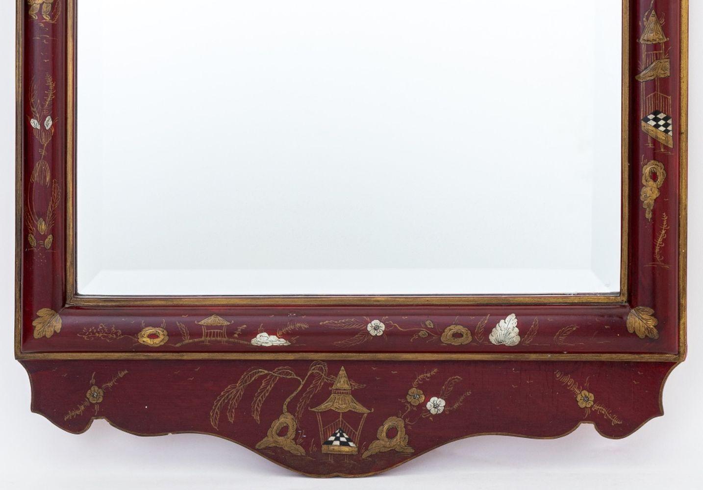 Chinoiserie Red Painted Beveled Mirror In Good Condition For Sale In Astoria, NY
