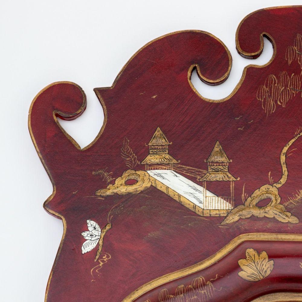 20th Century Chinoiserie Red Painted Beveled Mirror For Sale