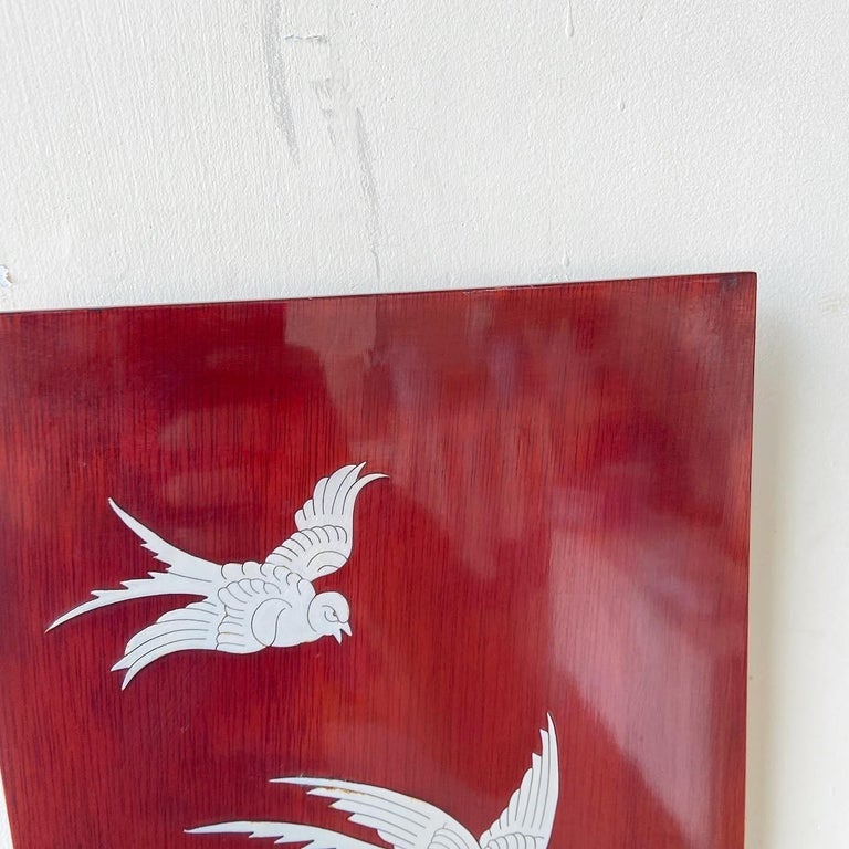 Chinoiserie Red Wood Wall Accessory with Brass and Mother of Pearl
