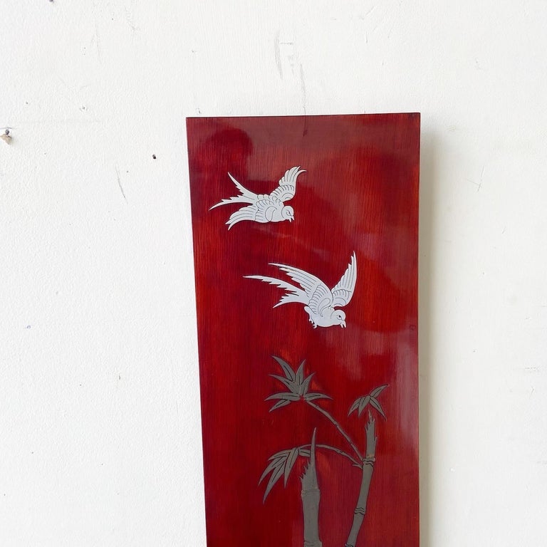 Chinoiserie Red Wood Wall Accessory with Brass and Mother of Pearl