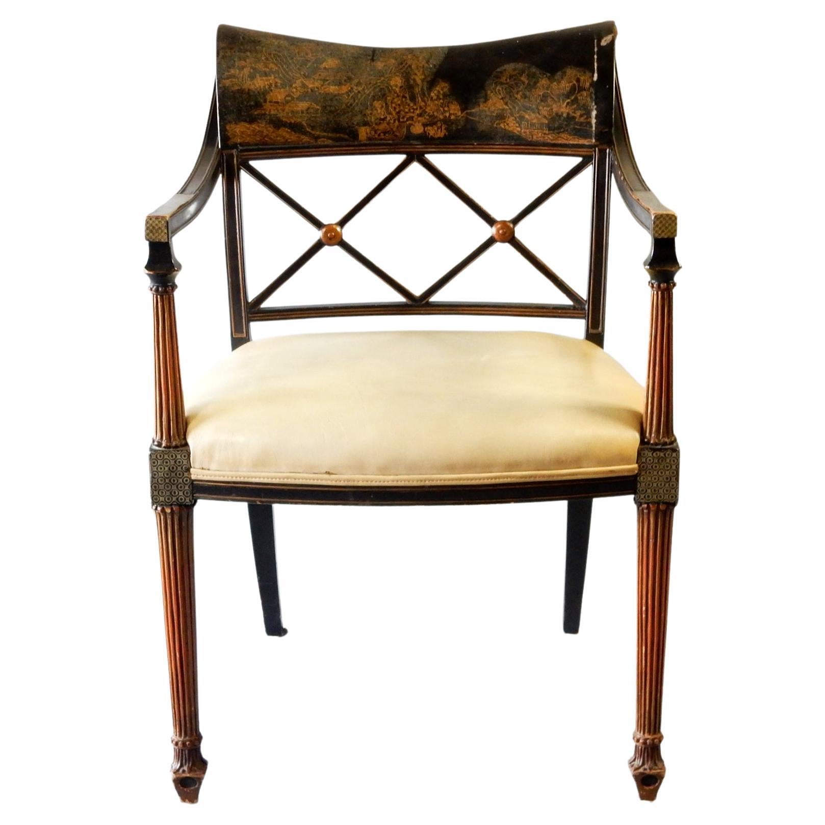 Chinoiserie Regency Desk Arm Chair by Interior-Crafts of Chicago, circa 1960's In Fair Condition For Sale In Las Vegas, NV