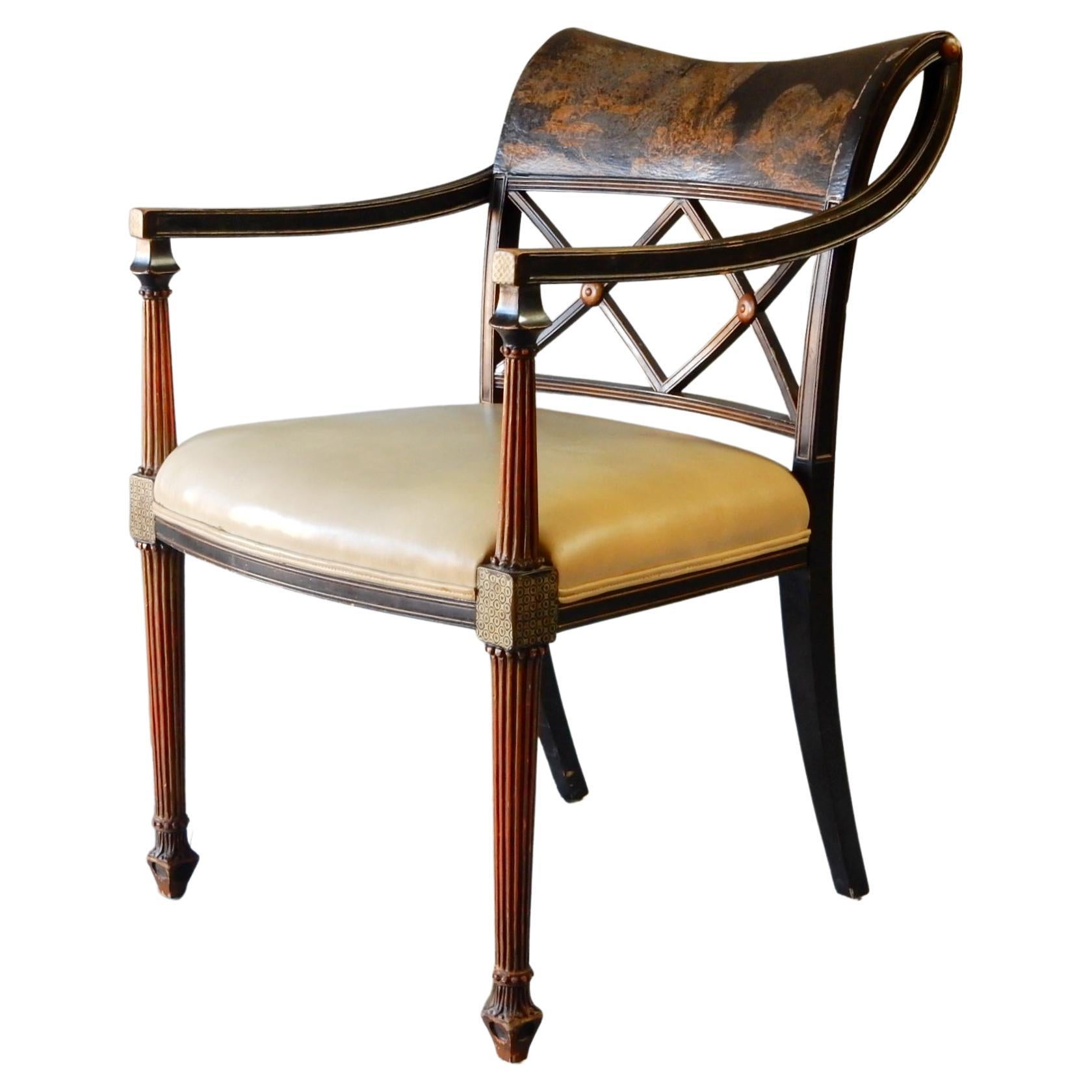 Chinoiserie Regency Desk Arm Chair by Interior-Crafts of Chicago, circa 1960's For Sale