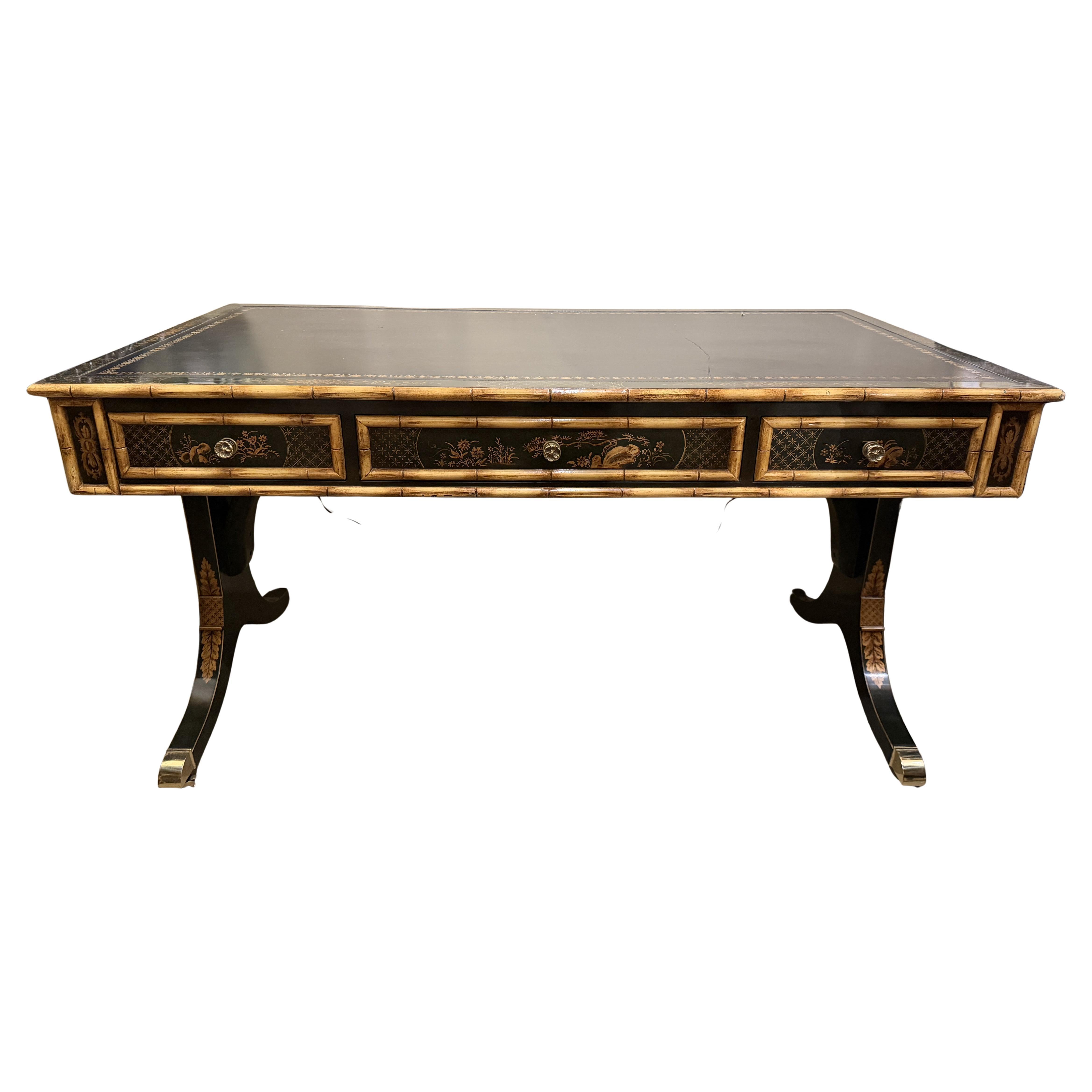 Chinoiserie Regency Style Leather Top Writing Desk by Julia Gray Ltd