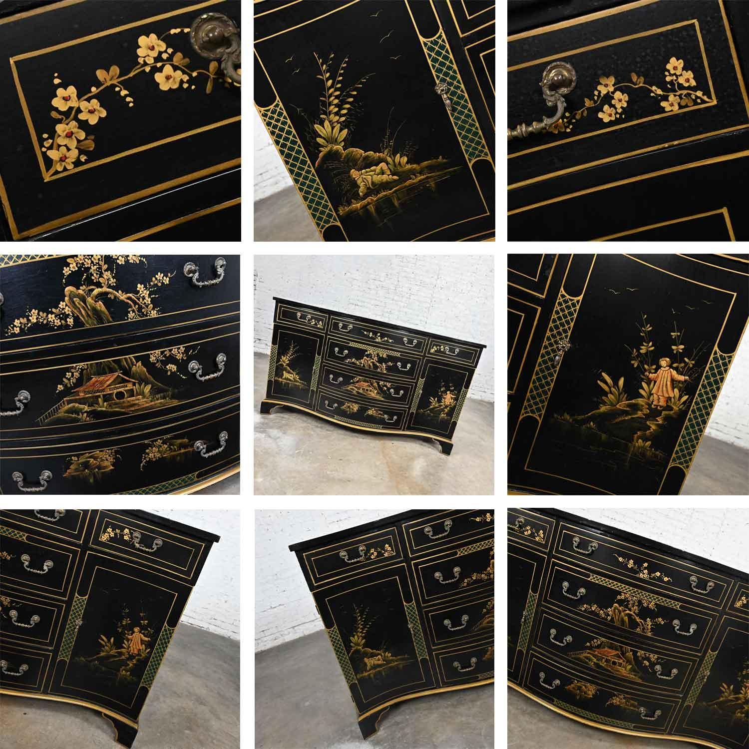 chinoiserie Regency Style Union National Black & Gilt Buffet Sideboard 6