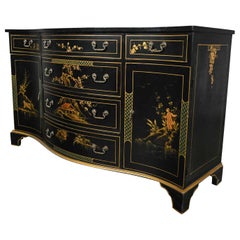 chinoiserie Regency Style Union National Black & Gilt Buffet Sideboard