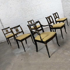 Chinoiserie Regency Style Union National Black & Gilt Dining Chairs Set of 6