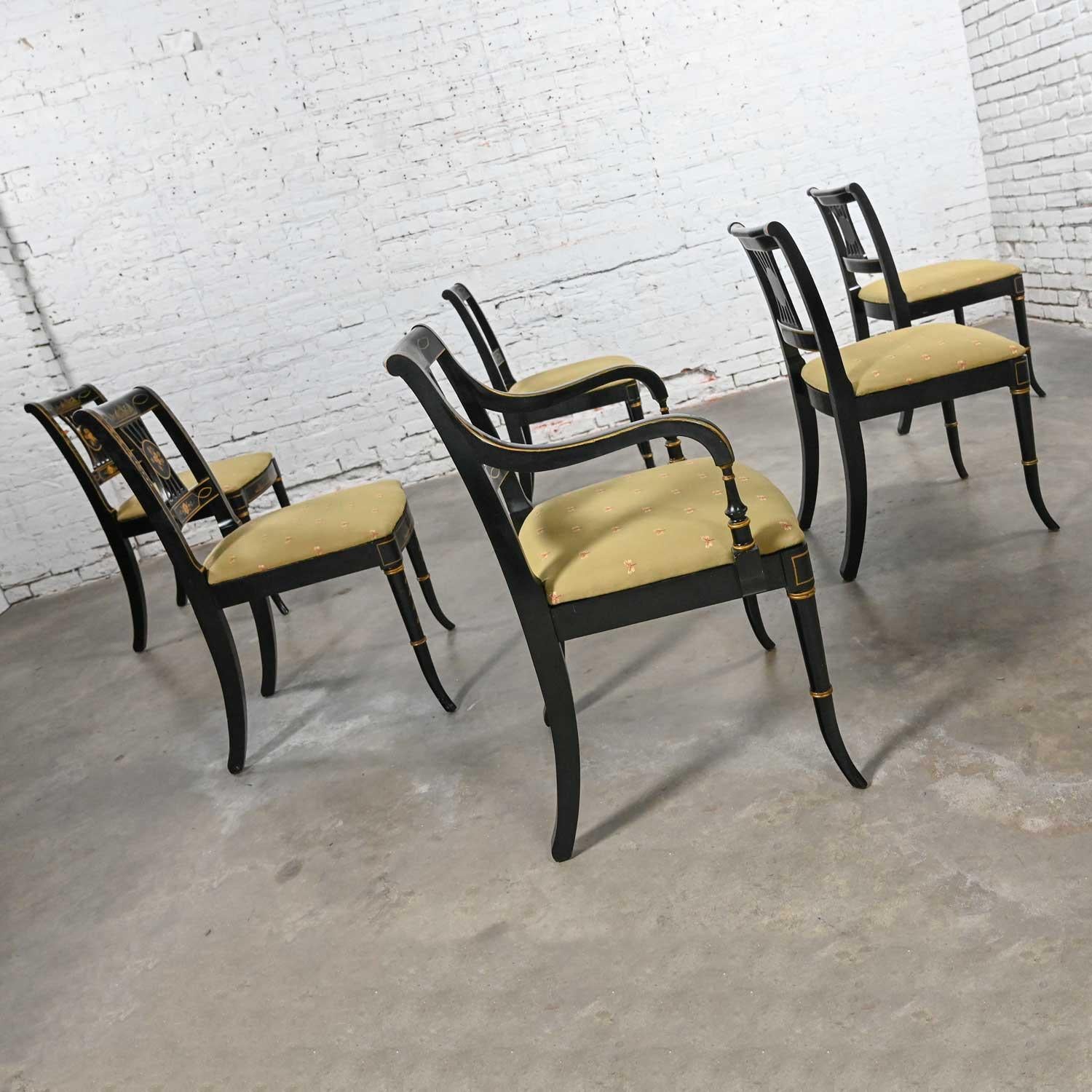 Américain Ensemble de 6 chaises de salle à manger de style Chinoiserie Regency de l'Union National, noires et dorées en vente