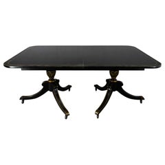 Chinoiserie Regency Union National Black & Gilt Dining Table Double Tripod Base