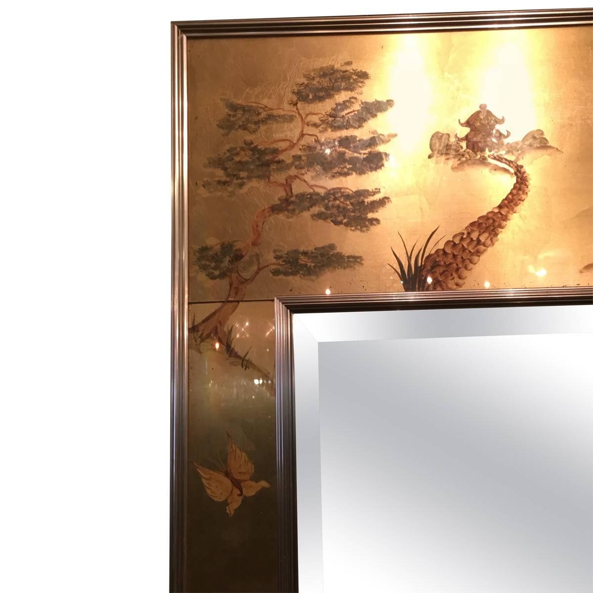 20th Century Chinoiserie Reverse Painted Wall Mirror