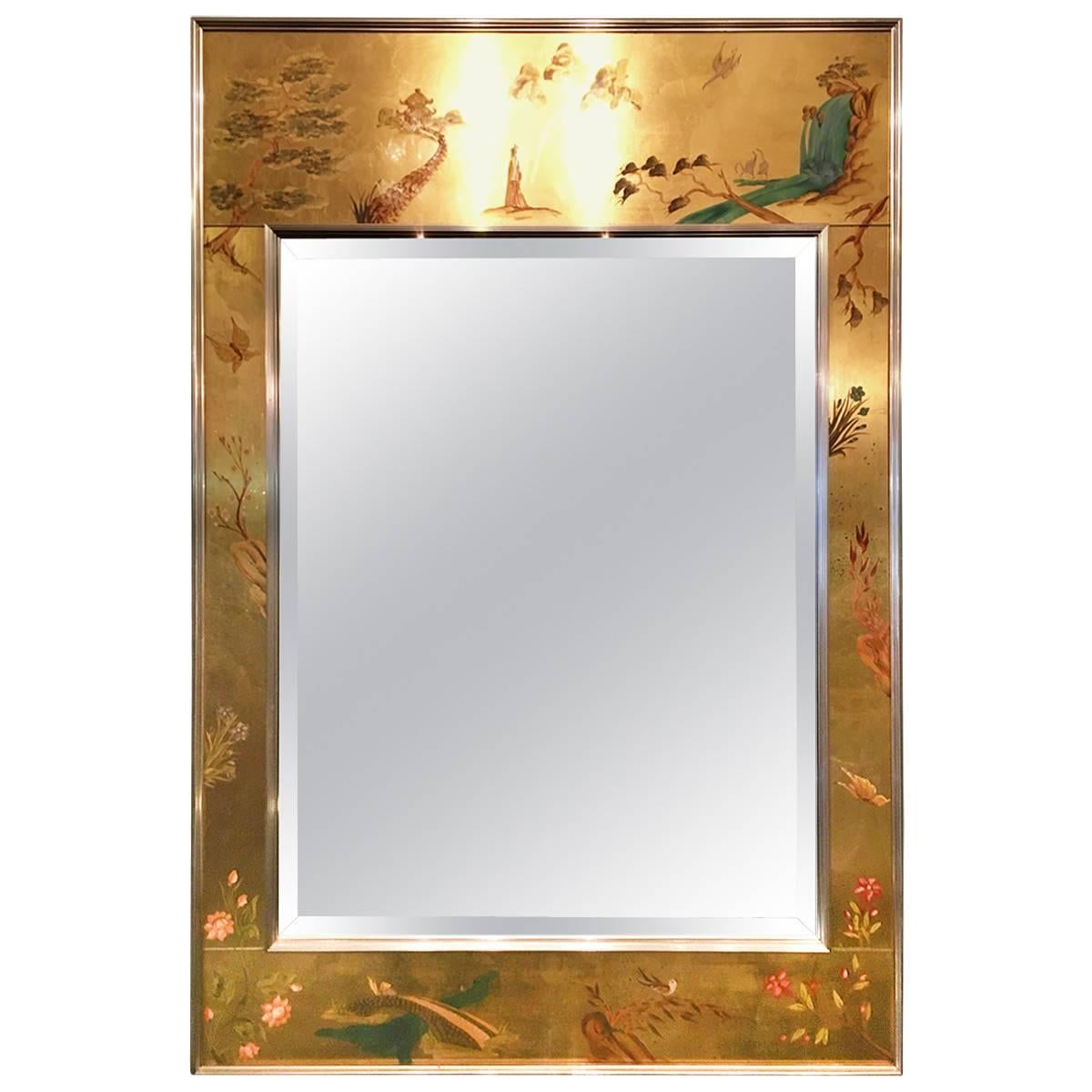 Chinoiserie Reverse Painted Wall Mirror