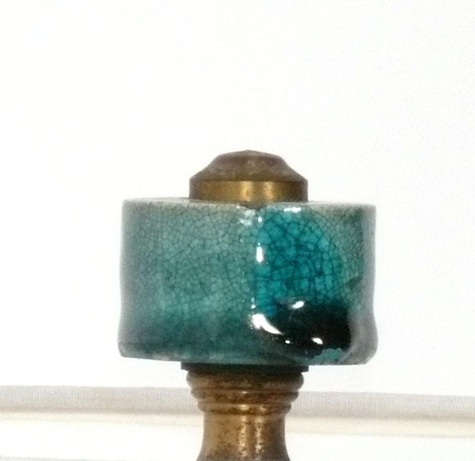Chinois Lampe chinoiseries Robins bleu œuf craquelure des années 1940 ou plus anciennement recâblée en vente