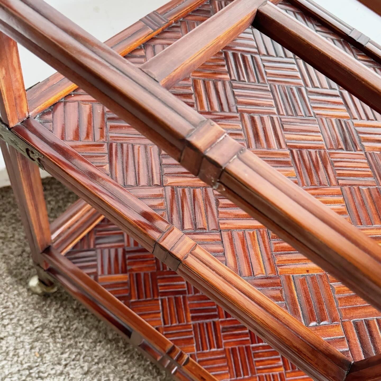 Chinoiserie Rose Finish Rattan and Brass Bar/Tea Cart 5