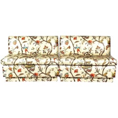 Chinoiserie Scalamandre Modern Polished Cotton Cream Banquette Bench