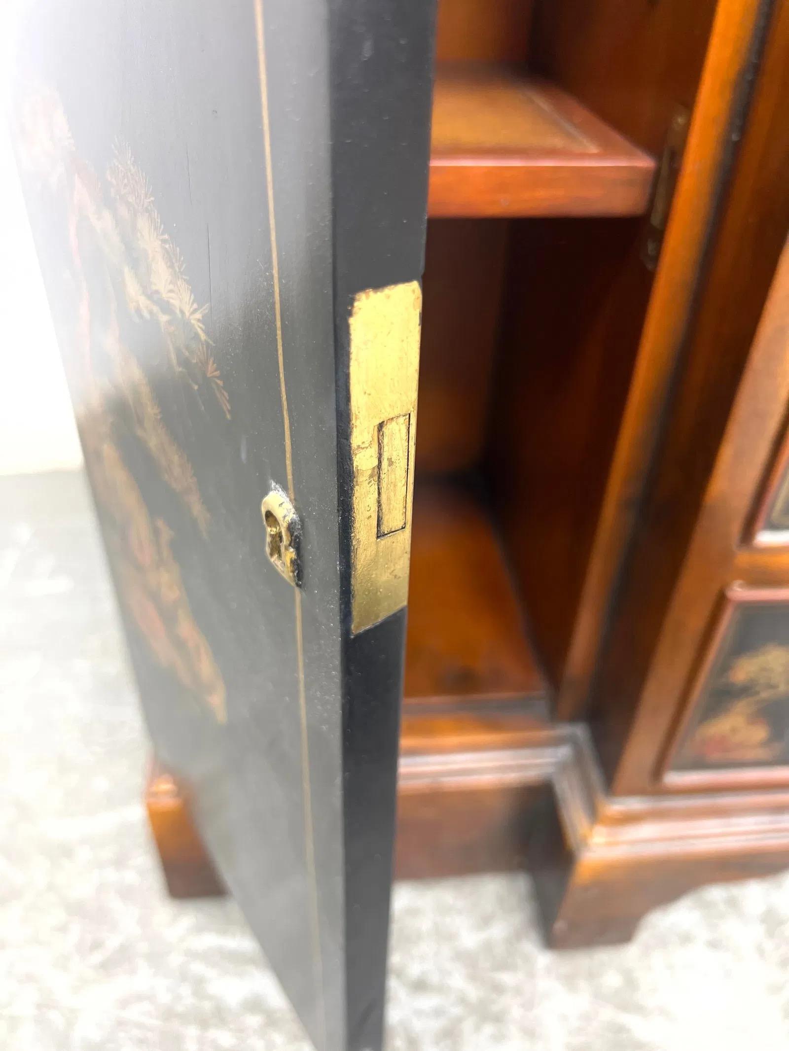 Chinoiserie Server Cabinet With Tooled Leather Top For Sale 4