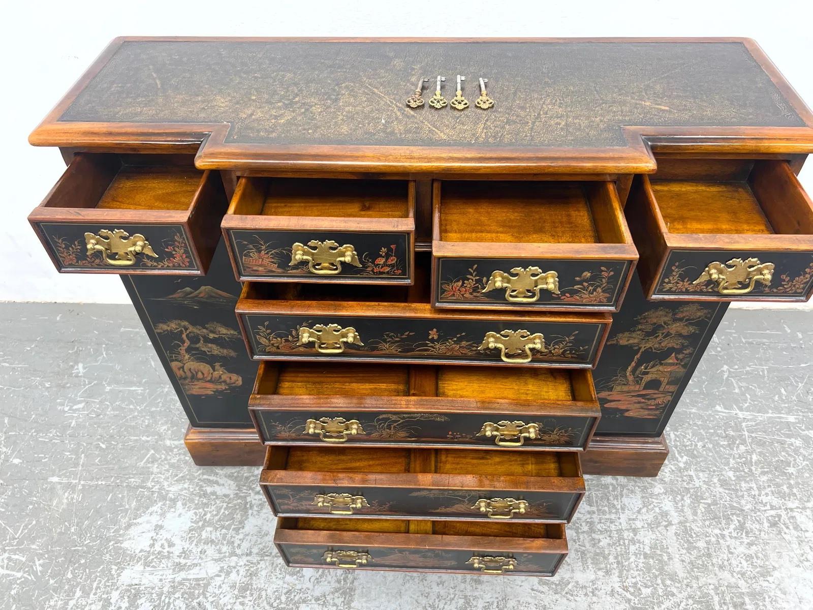 Unknown Chinoiserie Server Cabinet With Tooled Leather Top For Sale