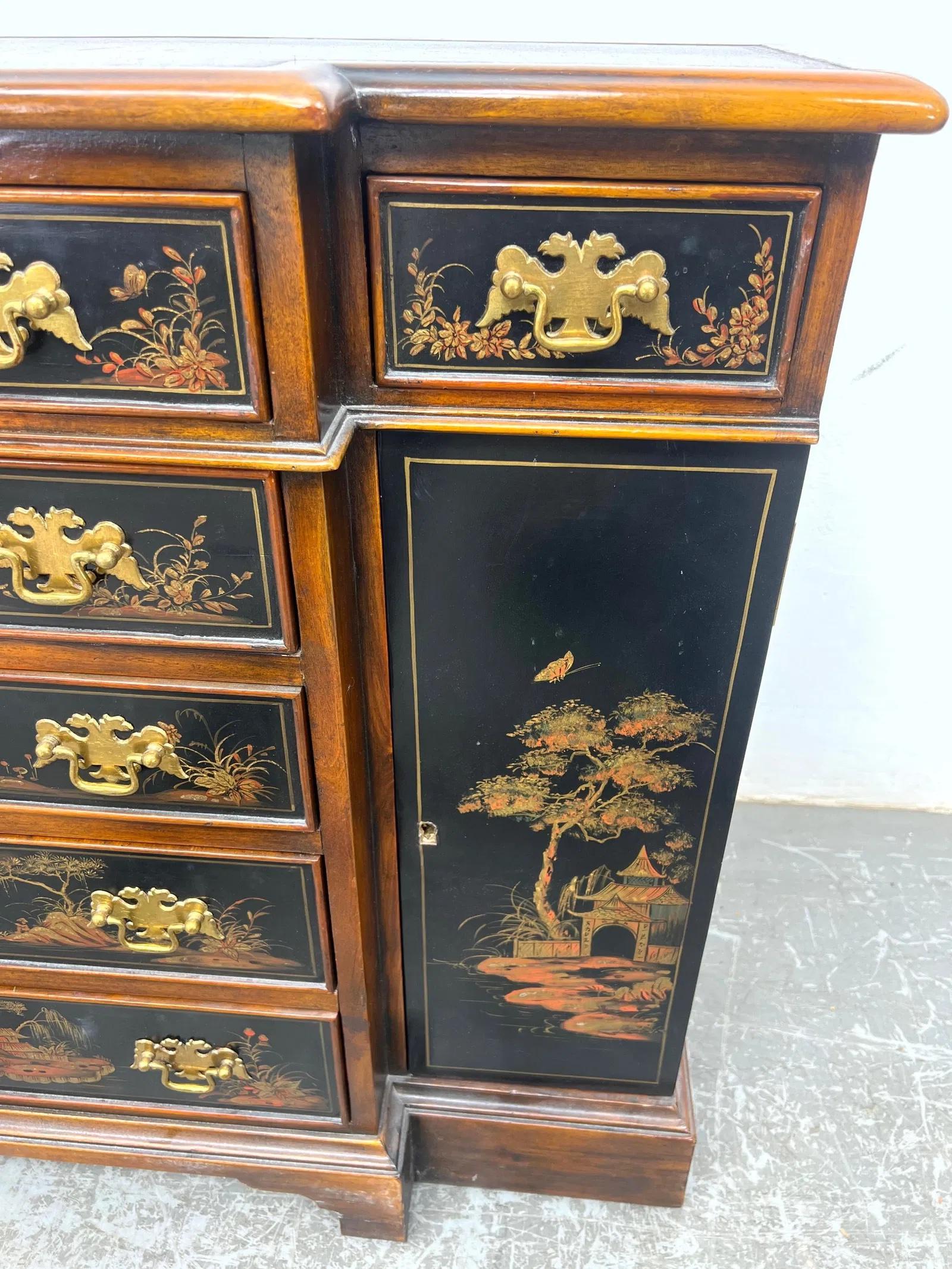 20th Century Chinoiserie Server Cabinet With Tooled Leather Top For Sale