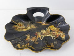 Chinoiserie Shell Vide-Poche Black Lacquered Papier Maché, Late 19th Century