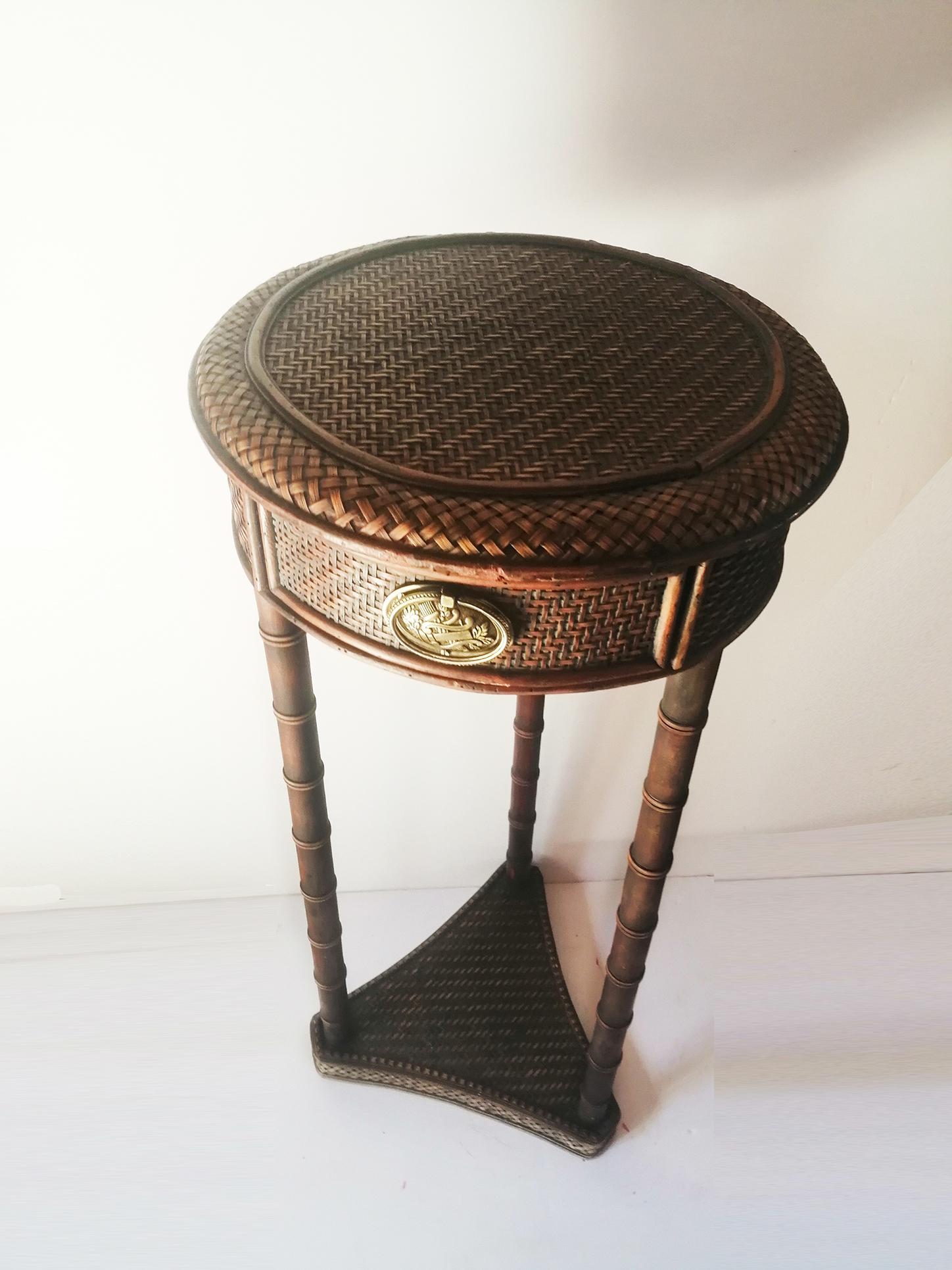 Chinoiserie Side Table in Rattan and Faux Bamboo with a Drawer 10