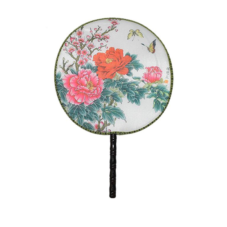 Contemporary Chinoiserie Silk Paddle Fans with Floral and Bird Details Set of 9 New