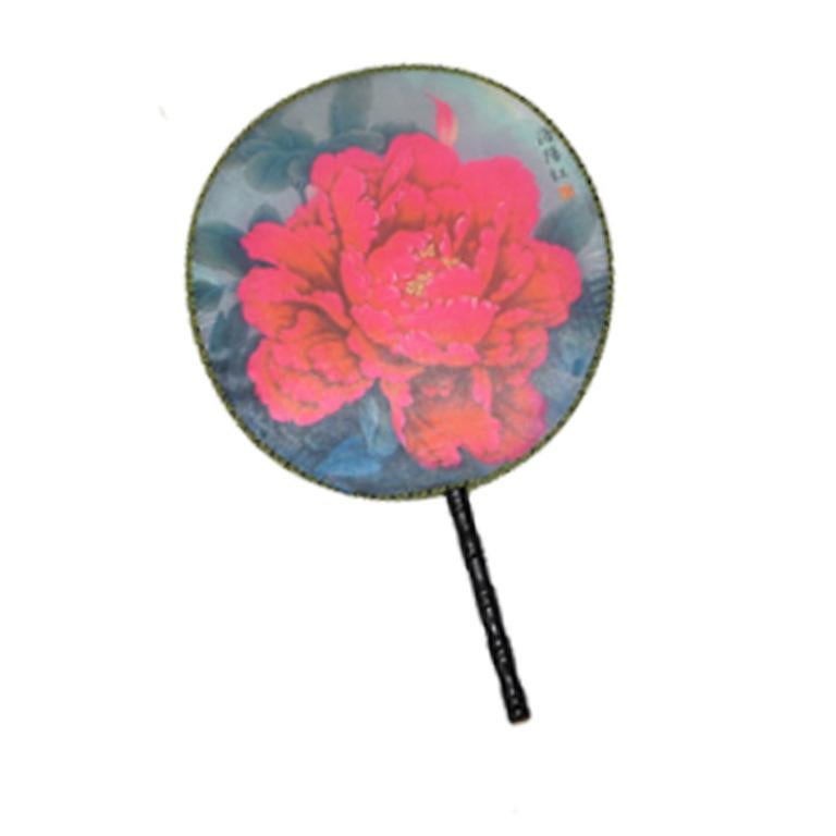 Chinoiserie Silk Paddle Fans with Floral and Bird Details Set of 9 New 1