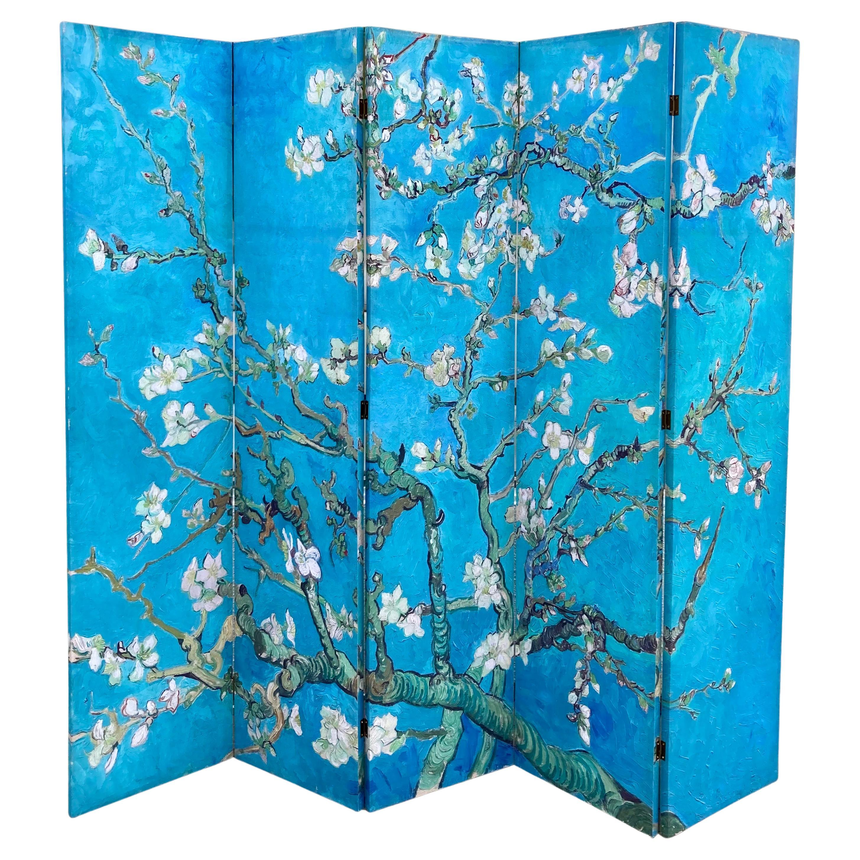 Chinoiserie Sérigraphie sur toile Paravent à cinq panneaux #1