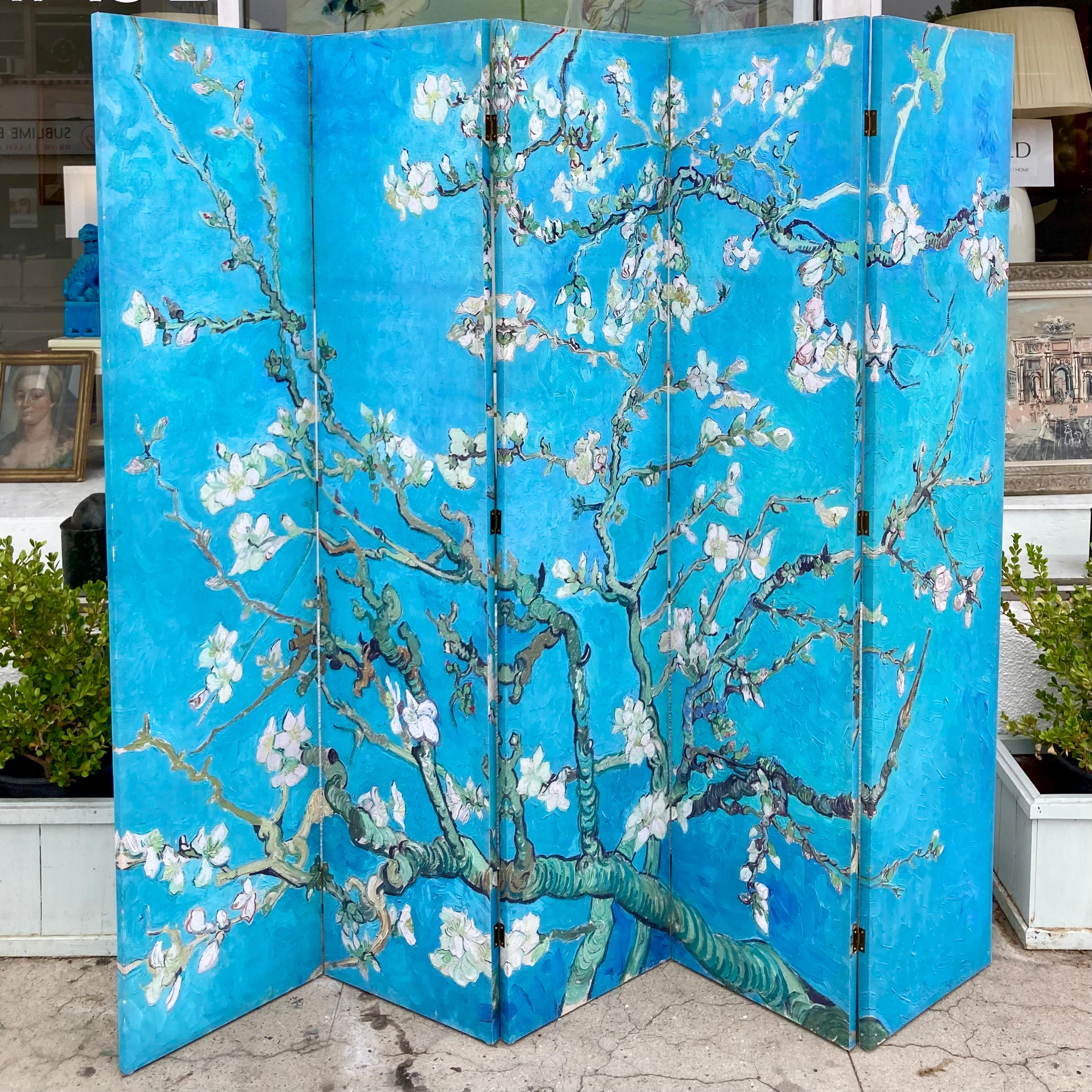 Chinoiseries Chinoiserie Sérigraphie sur toile Paravent à cinq panneaux #2 en vente