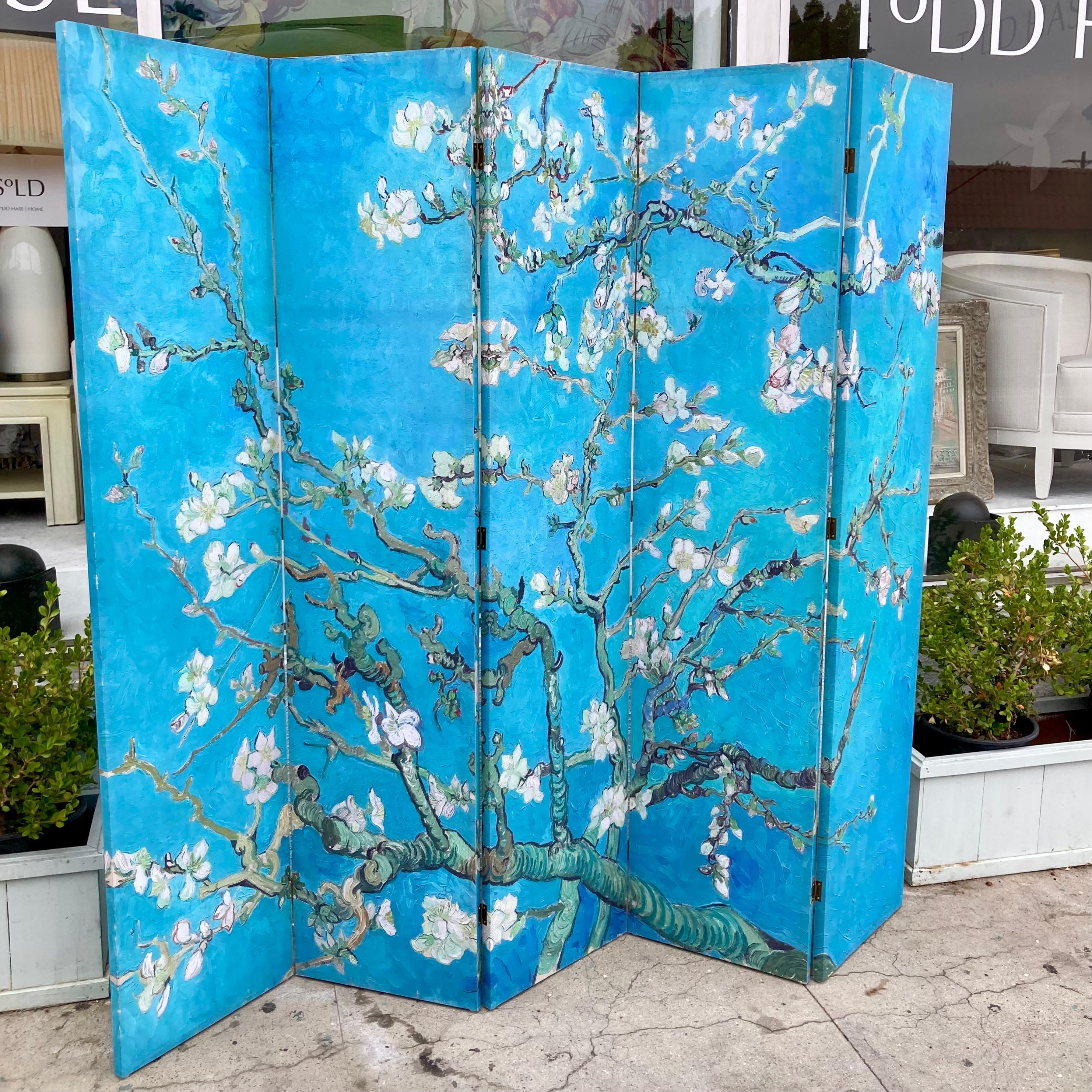 Américain Chinoiserie Sérigraphie sur toile Paravent à cinq panneaux #2 en vente