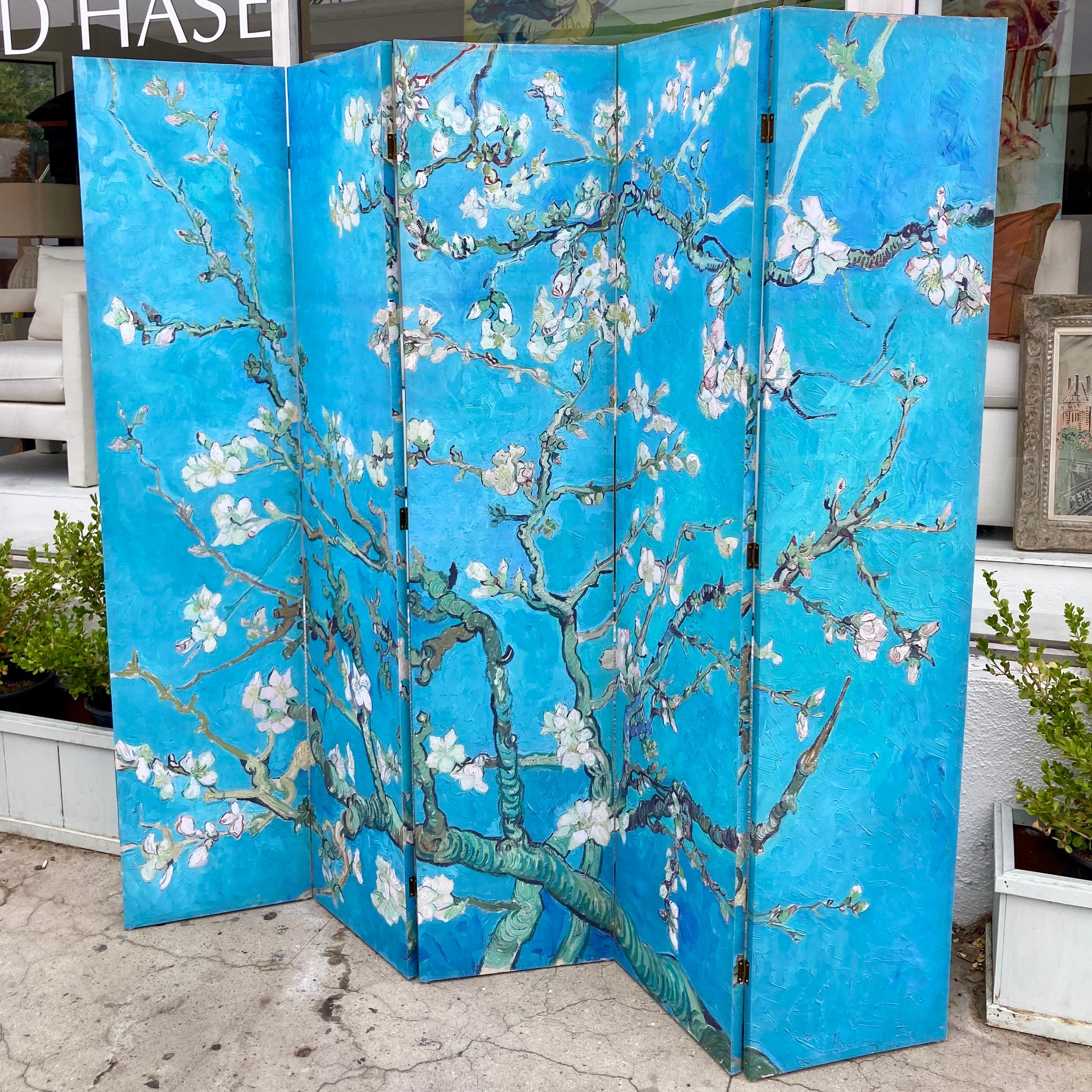 Chinoiserie Sérigraphie sur toile Paravent à cinq panneaux #2 Bon état - En vente à Los Angeles, CA