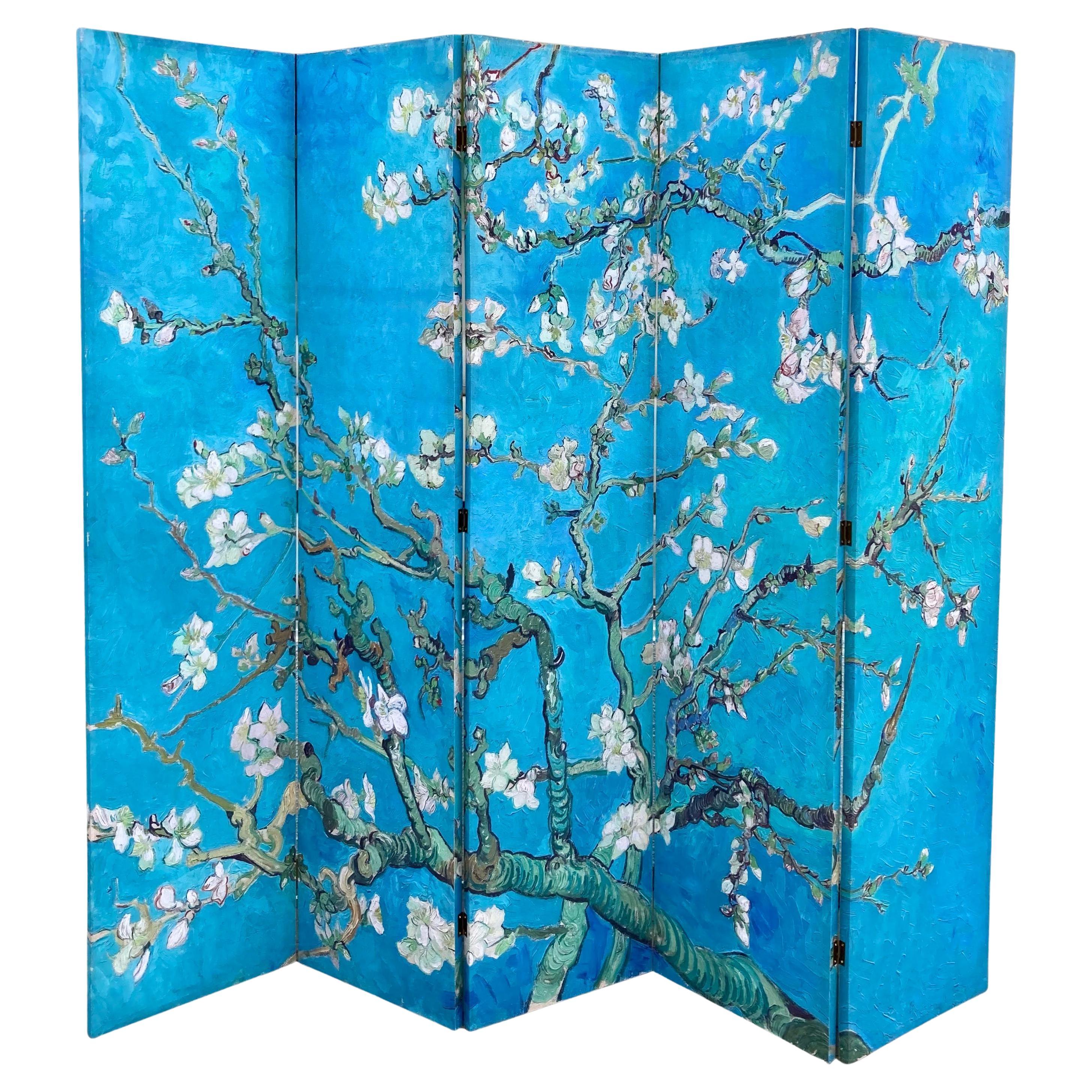 Chinoiserie Sérigraphie sur toile Paravent à cinq panneaux #2 en vente