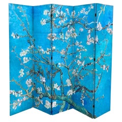 Chinoiserie Sérigraphie sur toile Paravent à cinq panneaux #2