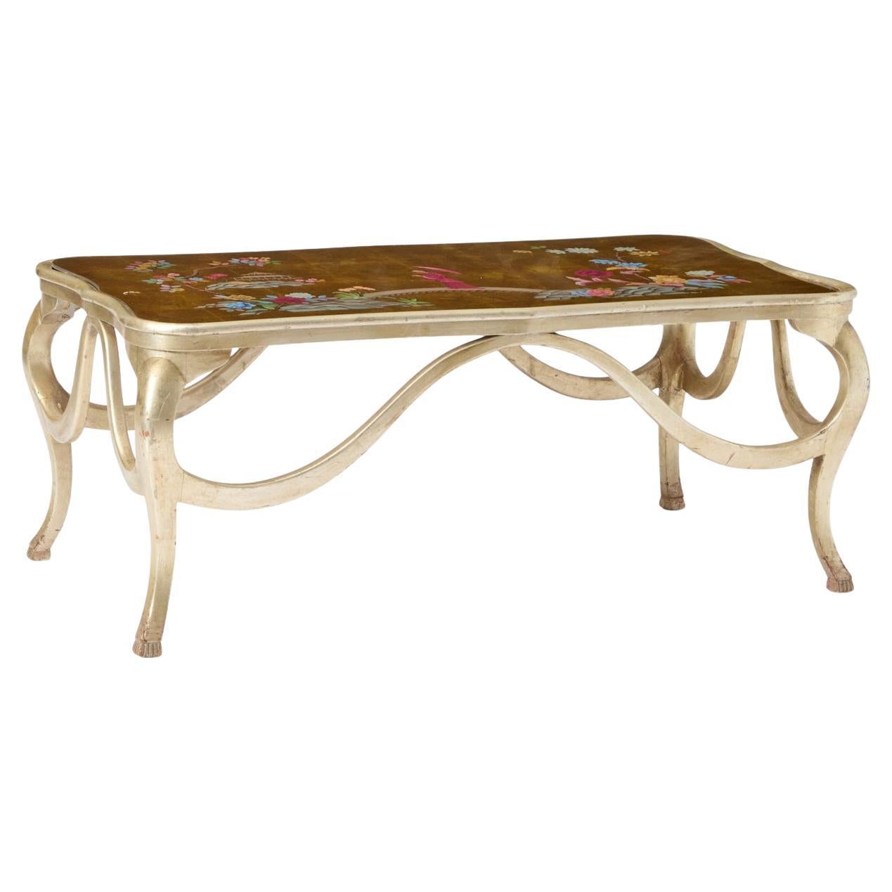 Table basse à plateau en miroir, A Silver Silver Gilt Eglomise, Italie, années 1950