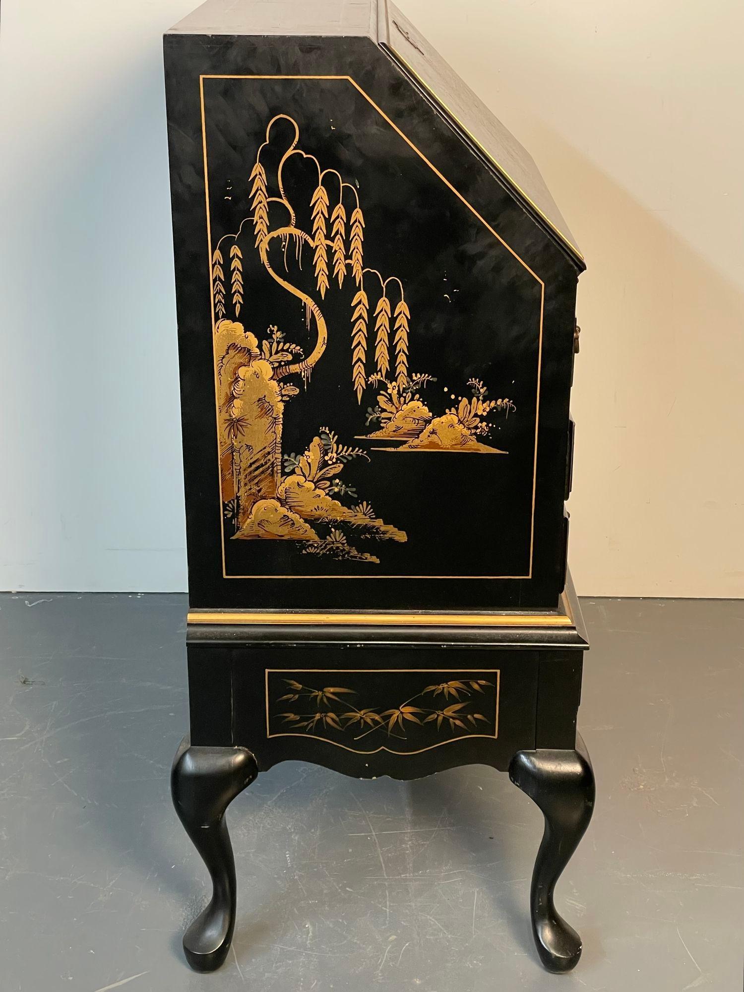 Chinoiserie Slant Front Writing Desk / Cabinet, Chinese Motif, Slant Front 1