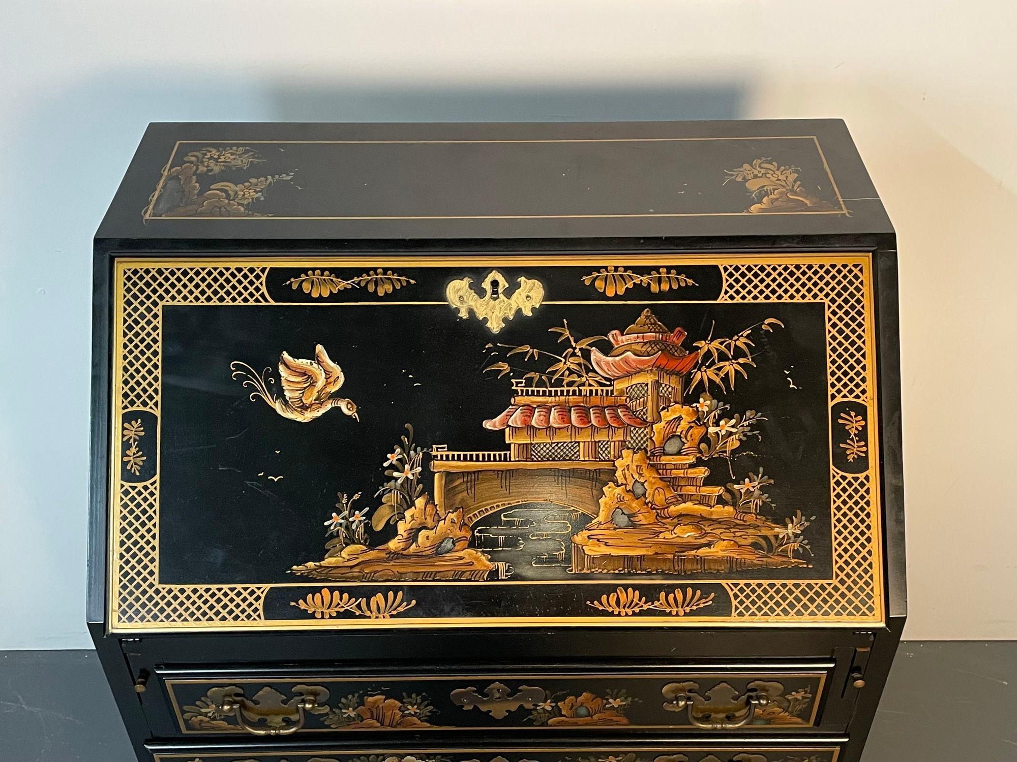 Chinoiserie Slant Front Writing Desk / Cabinet, Chinese Motif, Slant Front 2