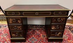 Chinoiserie Sligh-Lowry Black Lacquered Partners Kneehole Desk