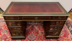Retro Chinoiserie Sligh-Lowry Black Lacquered Partners Kneehole Desk