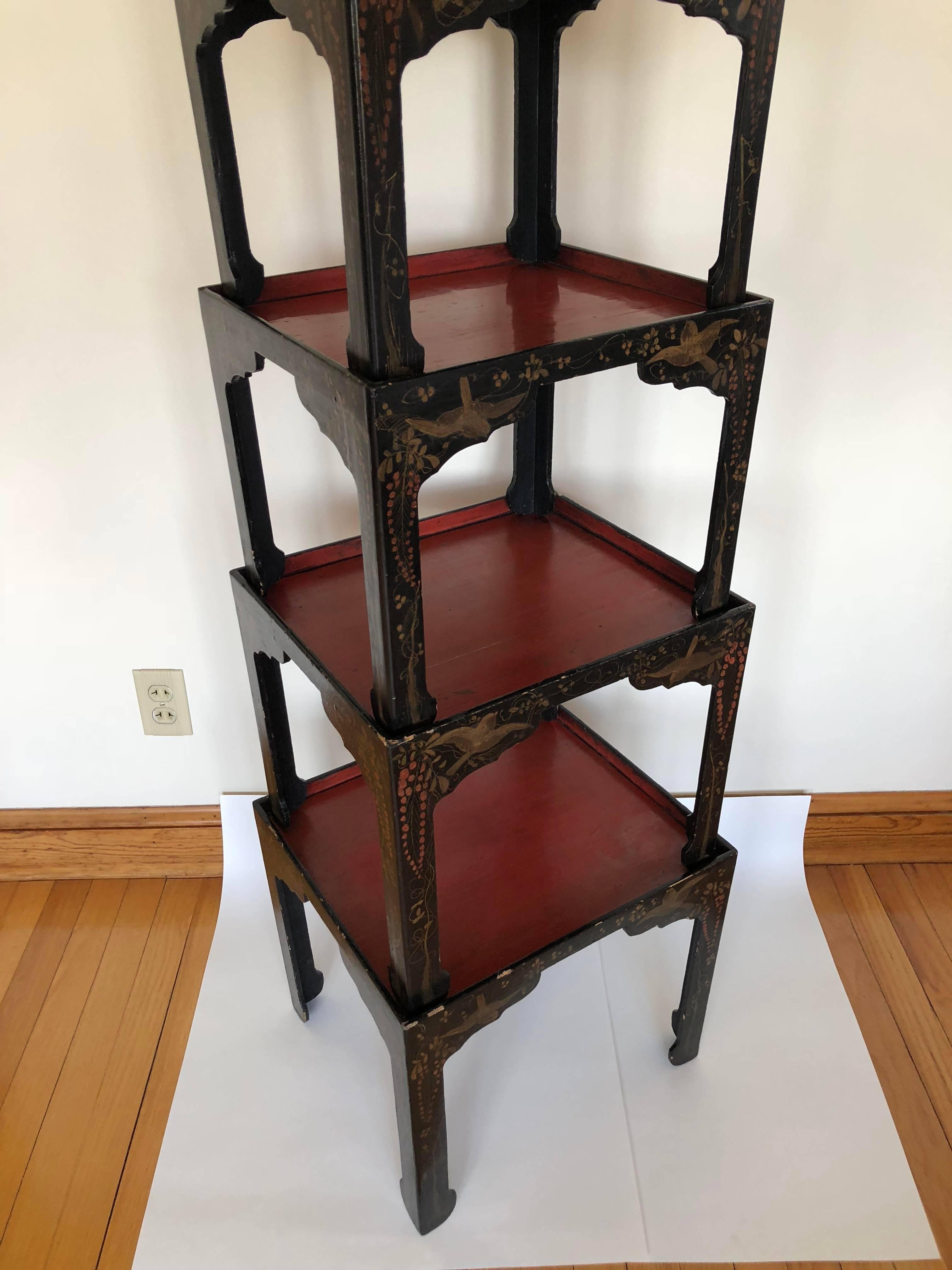 Japanese Lacquered Tray Tables In Good Condition For Sale In Southampton, NY