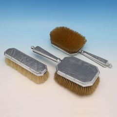 Chinoiserie Sterling Silver Dressing Table Set, James II Style, London, 1926