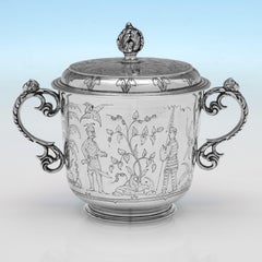 Chinoiserie sterling silver porringer - Hallmarked in London in 1925