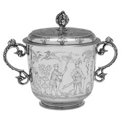 Chinoiserie sterling silver porringer - Hallmarked in London in 1925