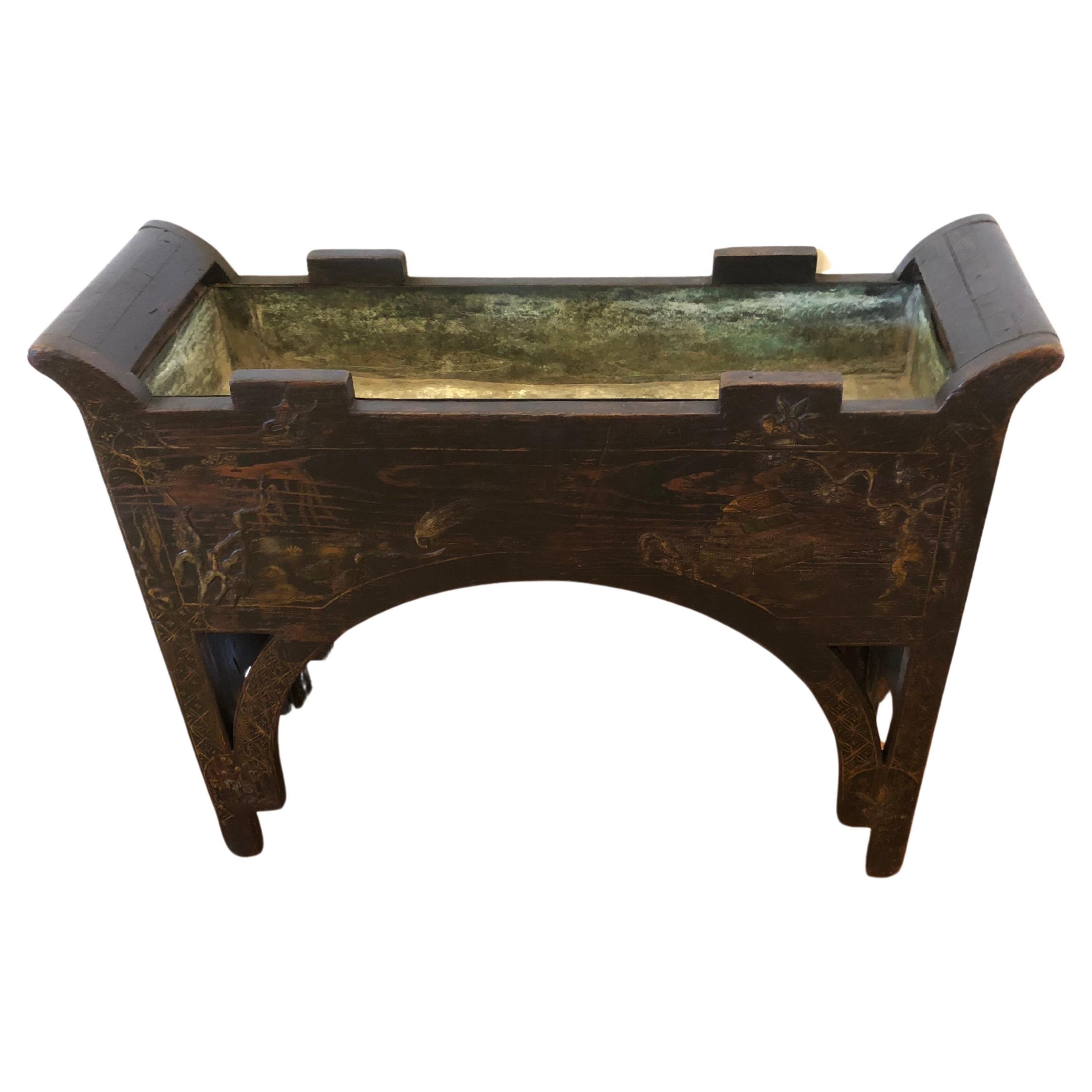 Chinoiserie Style Antique Rectangular Planter For Sale