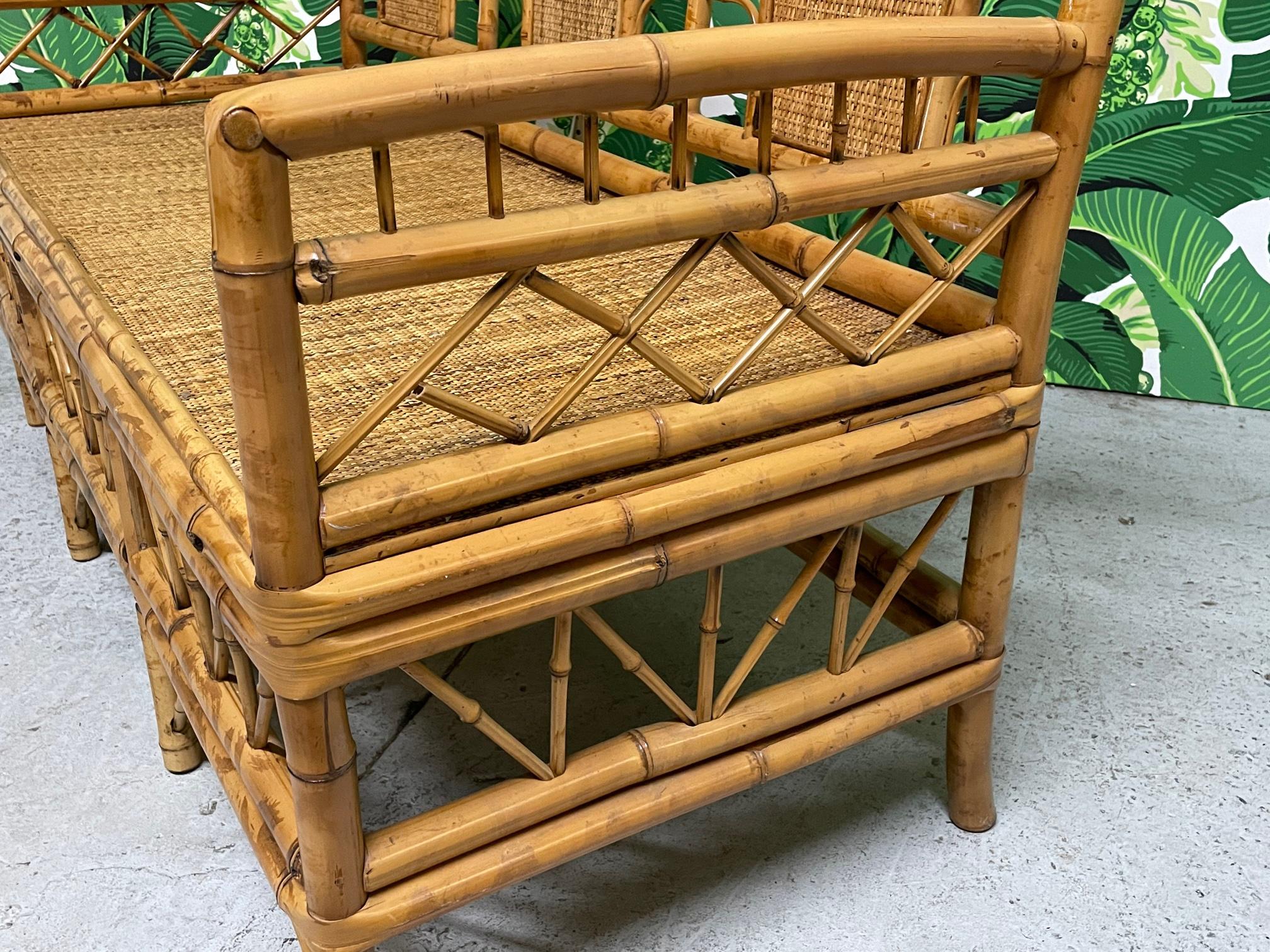 Chinoiserie Style Bamboo and Woven Wicker Loveseat Bench 5