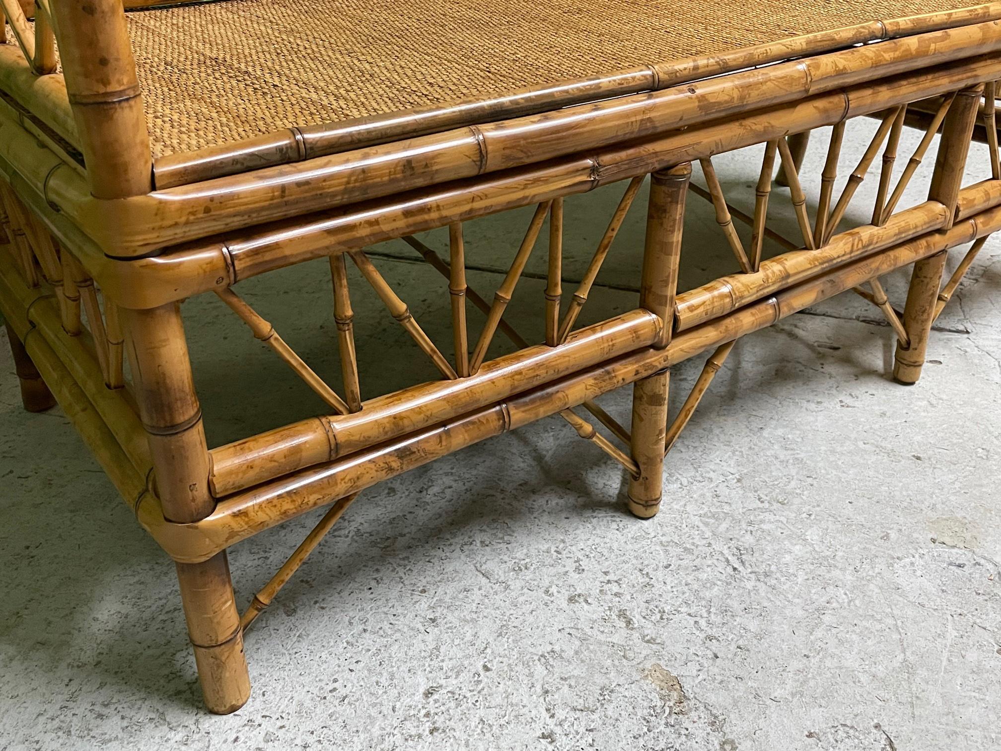 Chinoiserie Style Bamboo and Woven Wicker Loveseat Bench In Good Condition In Jacksonville, FL