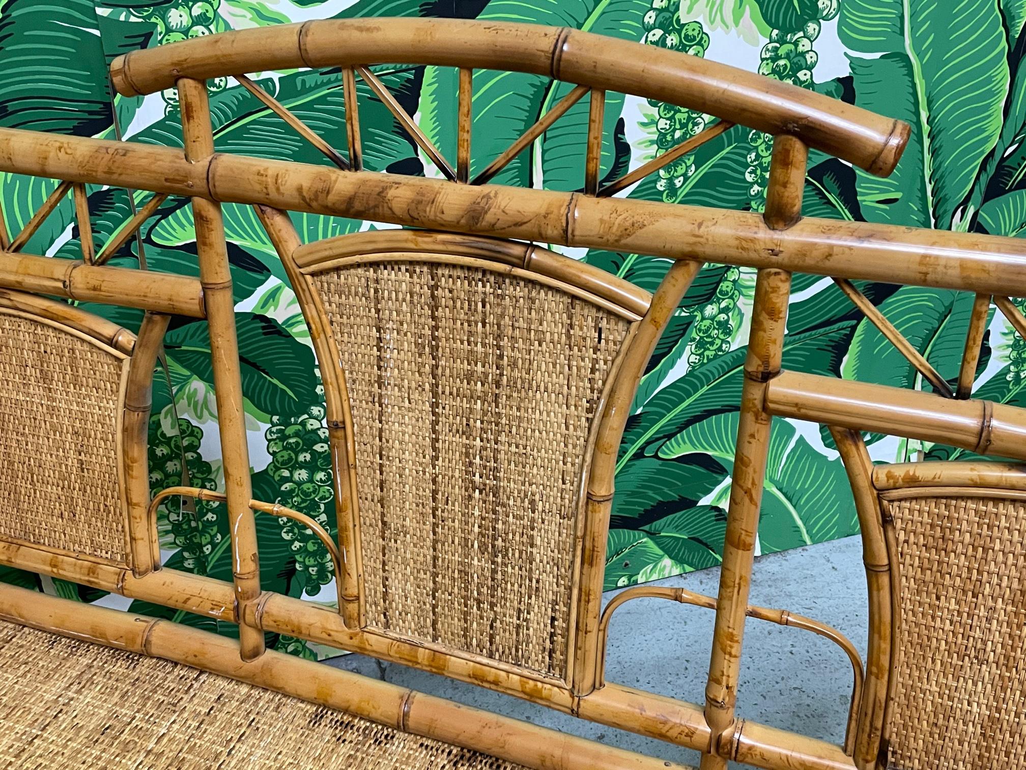 18th Century and Earlier Chinoiserie Style Bamboo and Woven Wicker Loveseat Bench
